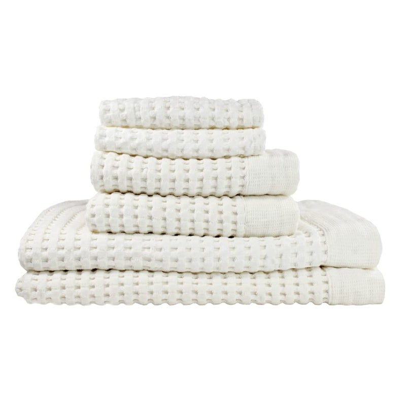 GILDEN TREE Waffle Towel Set Quick Dry Thin | 2 Bath Towels | 2 Hand Towels | 2 Washcloths, Modern Style (Cream) - Image 1